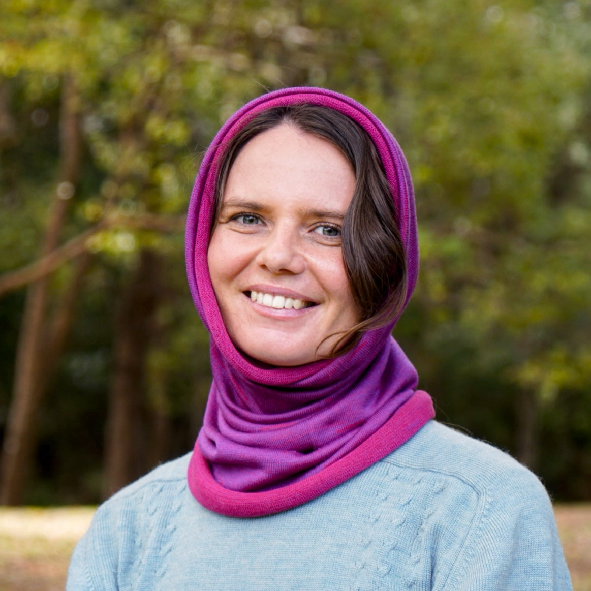 Fuchsia Reversible Merino Beanie Wrap - Shipped from Nevada USA