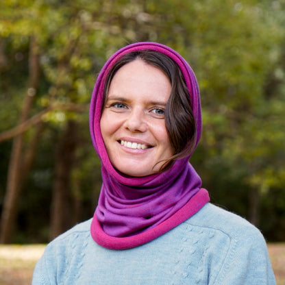 Fuchsia Reversible Merino Beanie Wrap - Shipped from Nevada USA