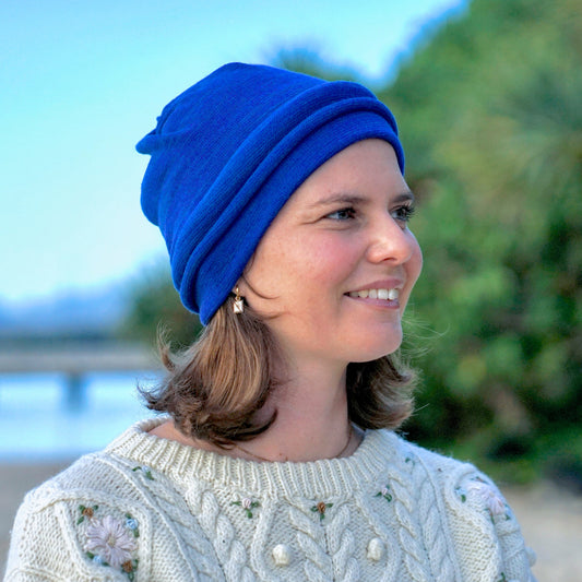 Sapphire Blue Merino Beanie Wrap - Ships from Nevada USA