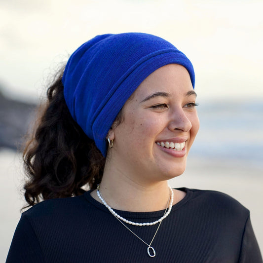 Sapphire Blue Merino Beanie Wrap - Ships from Nevada USA