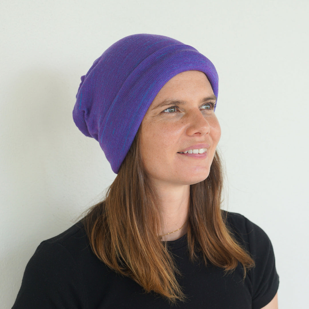 Amethyst & Blue Reversible  Merino Beanie Wrap - Shipped from Nevada USA