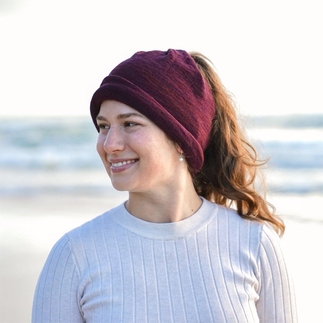 Rustic Plum Merino Beanie Wrap - Ships from Nevada USA