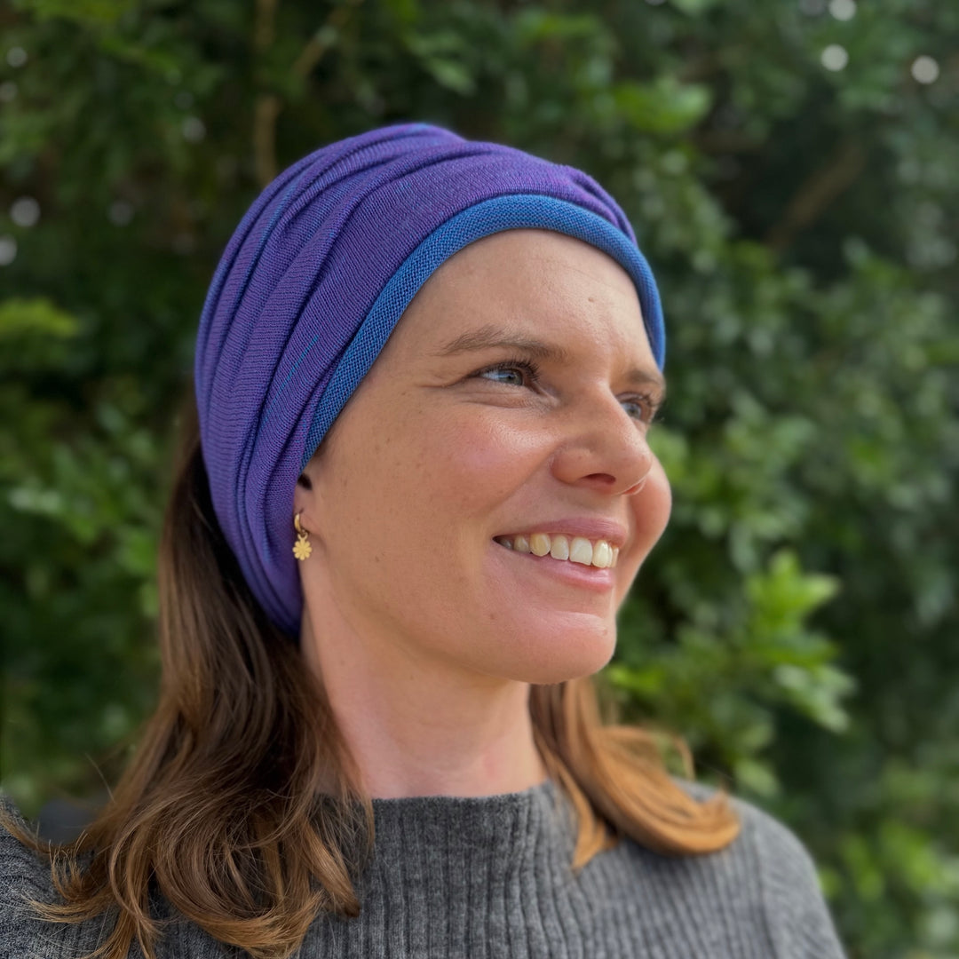 Amethyst & Blue Reversible  Merino Beanie Wrap - Shipped from Nevada USA